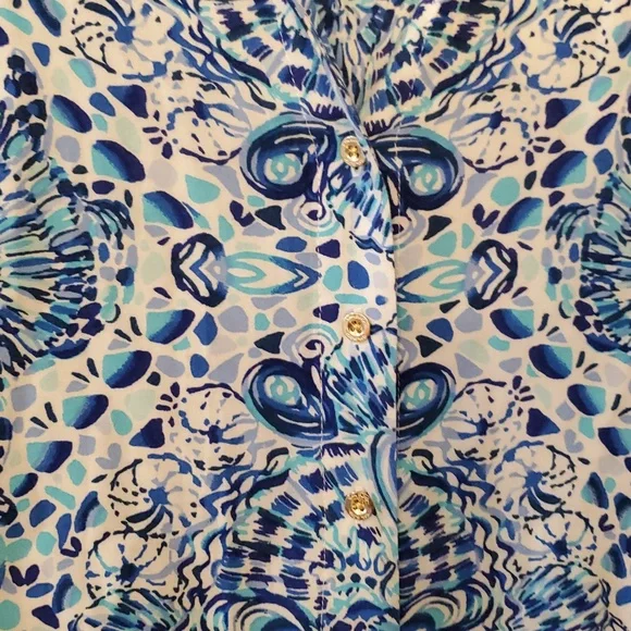 Lilly Pulitzer Lilith Tunic Button Dress In Blue And Aqua Pattern Size XL - Picture 6 of 12